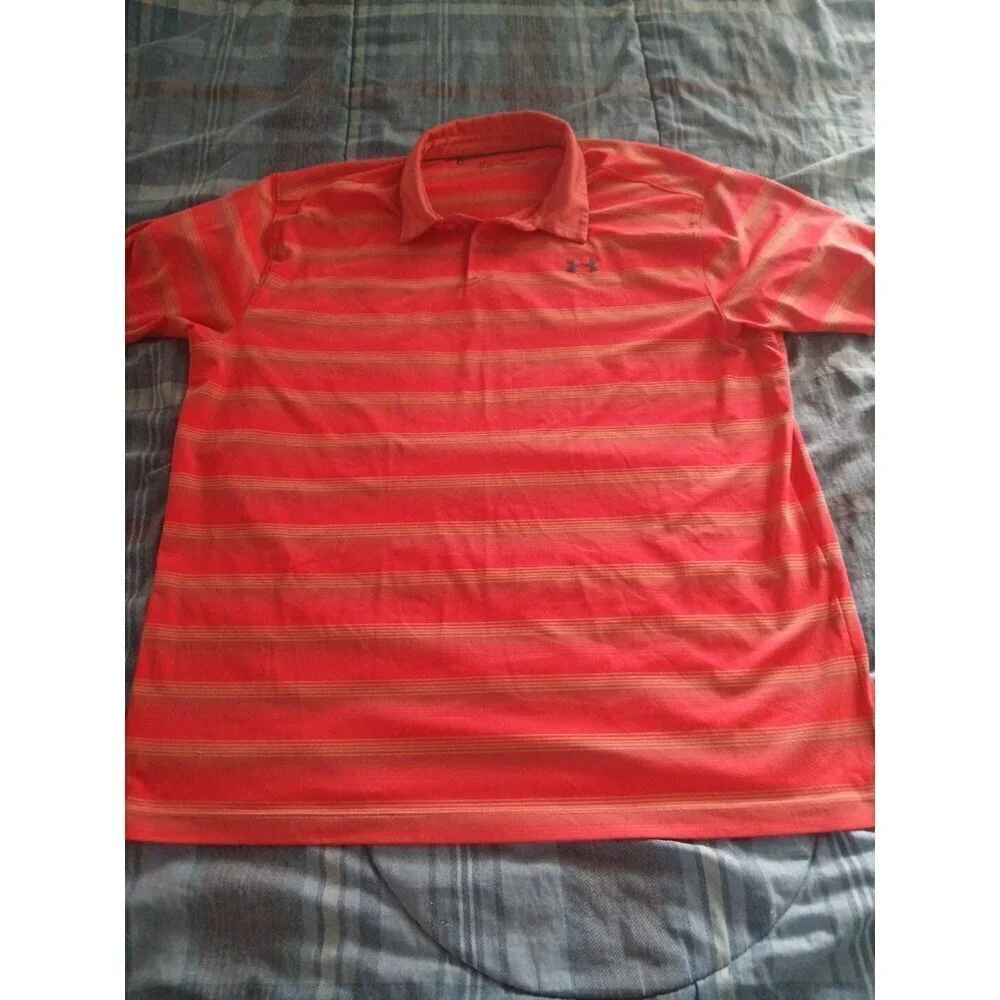 Under‎ Armour Mens Shirt Size XXL  Heat Gear Polo  Striped Polyester!!
